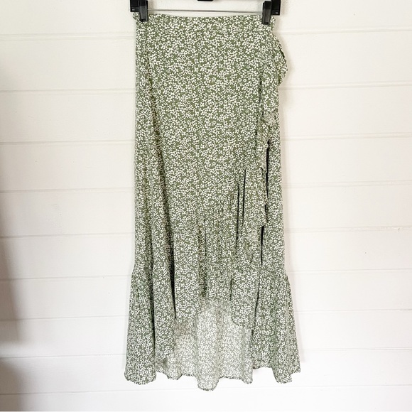 Lulus Summer Romance Sage Green Floral Print Wrap Skirt Size Medium - Picture 4 of 11